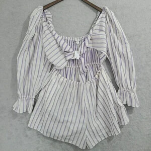 NWT. Topshop Striped Long Sleeve Romper With Puff Sleeves US12, 26CT